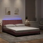 Cadru de pat cu lumini LED, roz, 160x200 cm, catifea GartenMobel Dekor