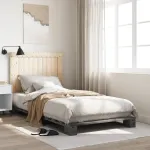 Cadru de pat cu tăblie, gri, 100x200 cm, lemn masiv de pin GartenMobel Dekor