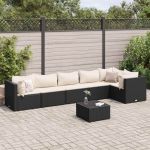 Set mobilier de grădină cu perne, 7 piese, negru, poliratan GartenMobel Dekor