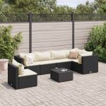 Set mobilier de grădină cu perne, 7 piese, negru, poliratan GartenMobel Dekor
