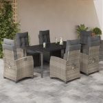 Set mobilier de grădină cu perne, 7 piese gri deschis poliratan GartenMobel Dekor