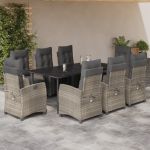 Set mobilier grădină cu perne, 9 piese, gri deschis, poliratan GartenMobel Dekor