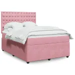Pat box spring cu saltea, roz, 160x200 cm, catifea GartenMobel Dekor