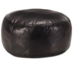 Fotoliu puf, negru, 60 x 30 cm, piele naturală de capră GartenMobel Dekor