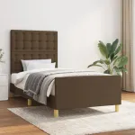 Cadru de pat cu tăblie, maro închis, 90x190 cm, textil GartenMobel Dekor