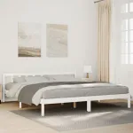 Cadru pat foarte lung fără saltea alb 200x210 cm lemn masiv pin GartenMobel Dekor