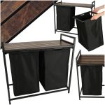 Cos mare de rufe cu doua compartimente, cu raft si blat din lemn, model LOFT, culoare neagra FAVLine Selection
