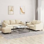 Set de canapele cu perne, 3 piese, crem, textil GartenMobel Dekor