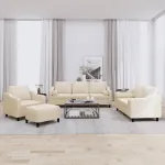 Set de canapele cu perne, 4 piese, crem, microfibră GartenMobel Dekor