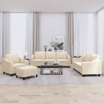 Set de canapele cu perne, 4 piese, crem, textil GartenMobel Dekor