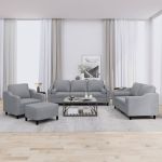 Set de canapele cu perne, 4 piese, gri deschis, material textil GartenMobel Dekor
