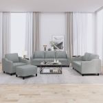 Set de canapele cu perne, 4 piese, gri deschis, textil GartenMobel Dekor
