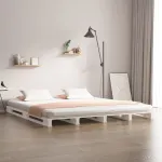 Pat din paleți Super King, alb, 180x200 cm, lemn masiv pin GartenMobel Dekor