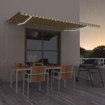 Copertină automată cu LED & senzor vânt, galben&alb, 500x350 cm GartenMobel Dekor