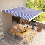Copertină manuală tip casetă, albastru și alb, 400 x 300 cm GartenMobel Dekor