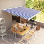 Copertină motorizată tip casetă, albastru și alb, 400 x 300 cm GartenMobel Dekor