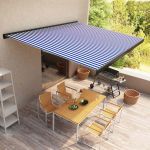 Copertină motorizată tip casetă, albastru și alb, 400 x 300 cm GartenMobel Dekor