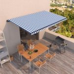 Copertină retractabilă automat, albastru și alb, 500x350 cm GartenMobel Dekor