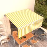 Copertină retractabilă automat cu stor, galben&alb, 4x3 m  GartenMobel Dekor