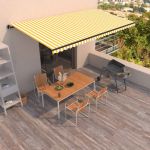 Copertină retractabilă manual, galben și alb, 600x350 cm GartenMobel Dekor