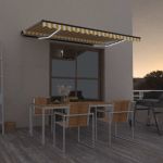 Copertină retractabilă manual cu LED, galben și alb, 450x300 cm GartenMobel Dekor