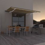Copertină retractabilă manual cu LED, galben și alb, 500x300 cm GartenMobel Dekor