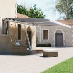 Copertină autonomă retractabilă manual, albastru/alb, 500x300cm GartenMobel Dekor