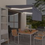 Copertină retractabilă manual cu stor&LED, albastru&alb, 4x3 m GartenMobel Dekor