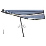 Copertină automată cu LED&senzor vânt, albastru&alb, 450x350 cm GartenMobel Dekor