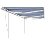 Copertină automată cu senzor vânt & LED, albastru & alb, 6x3 m GartenMobel Dekor