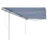 Copertină retractabilă automat, cu stâlpi, albastru&alb, 6x3 m GartenMobel Dekor