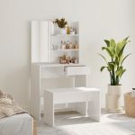 Set măsuță de toaletă, alb extralucios, 74,5x40x141 cm GartenMobel Dekor