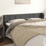 Tăblie de pat cu aripioare gri închis 203x23x78/88 cm catifea GartenMobel Dekor
