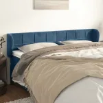 Tăblie pat cu aripioare albastru închis 203x23x78/88 cm catifea GartenMobel Dekor