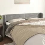 Tăblie de pat cu aripioare gri deschis 203x23x78/88 cm catifea GartenMobel Dekor
