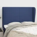 Tăblie de pat cu aripioare, albastru, 147x23x118/128 cm, textil GartenMobel Dekor