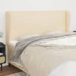 Tăblie de pat cu aripioare, crem, 203x23x118/128 cm, textil GartenMobel Dekor