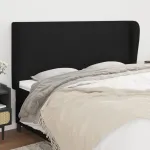 Tăblie de pat cu aripioare, negru, 203x23x118/128 cm, textil GartenMobel Dekor