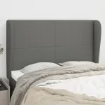 Tăblie de pat cu aripioare gri închis 147x23x118/128 cm textil GartenMobel Dekor