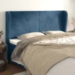 Tăblie pat cu urechi albastru închis 183x23x118/128 cm catifea GartenMobel Dekor