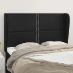 Tăblie de pat cu aripioare, negru, 147x23x118/128 cm, piele eco GartenMobel Dekor