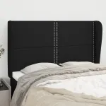 Tăblie de pat cu aripioare, negru, 147x23x118/128 cm, textil GartenMobel Dekor