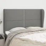 Tăblie de pat cu aripioare gri închis 147x23x118/128 cm textil GartenMobel Dekor