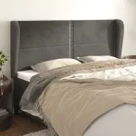 Tăblie de pat cu aripioare gri închis 203x23x118/128 cm catifea GartenMobel Dekor