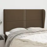 Tăblie de pat cu aripioare maro închis 147x23x118/128 cm textil GartenMobel Dekor