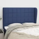 Tăblie de pat cu aripioare, albastru, 147x23x118/128 cm, textil GartenMobel Dekor