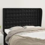 Tăblie de pat cu aripioare, negru, 147x23x118/128 cm, piele eco GartenMobel Dekor