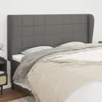 Tăblie de pat cu aripioare gri închis 163x23x118/128 cm textil GartenMobel Dekor
