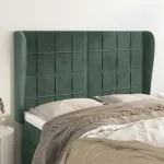 Tăblie pat cu aripioare verde închis 147x23x118/128 cm catifea GartenMobel Dekor