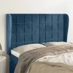 Tăblie pat cu urechi albastru închis 147x23x118/128 cm catifea GartenMobel Dekor